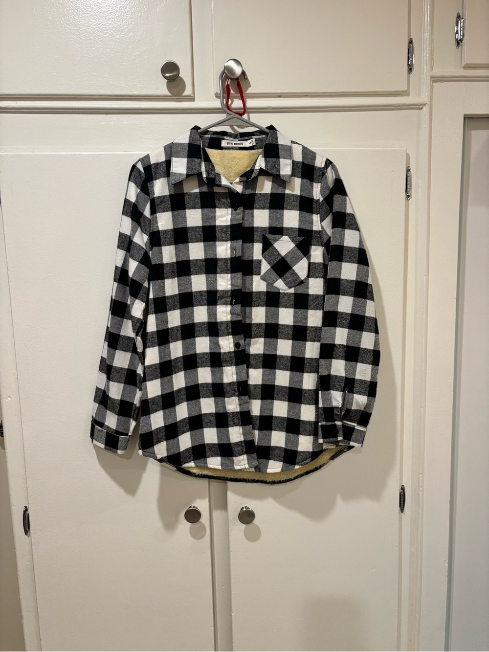 Steve Madden Black and White Buffalo Plaid Button-Down Shirt